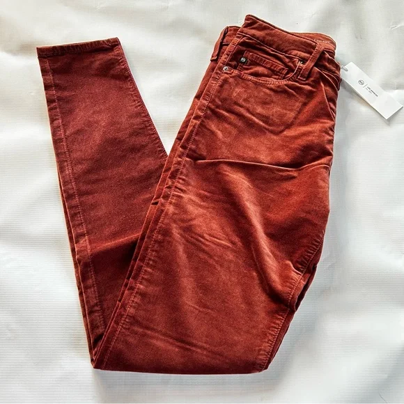 AG Adriano Goldschmied Farrah High Rise Skinny, Stretch Velvet, Dark Sangria, 29 - Picture 1 of 8